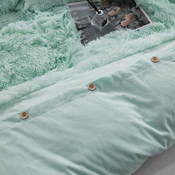 Shaggy Fluffy Faux Fur Duvet Cover Set Button Closure Velvety Bedding Se… - Picture 3 of 6